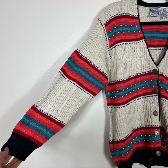 Russ Sport Company Sweater Cardigan Medium Grandma Coastal Boho Western Beaded - Picture 4 of 9